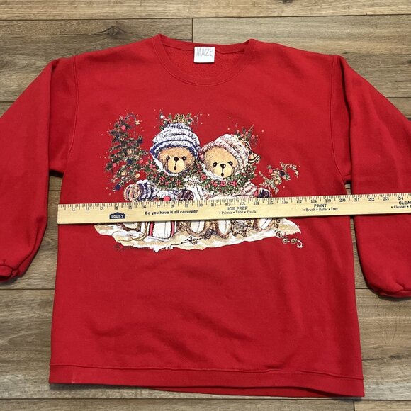 Maze Christmas Bear Sweatshirt SZ Medium Red Holiday Sweater Vintage - Picture 5 of 10